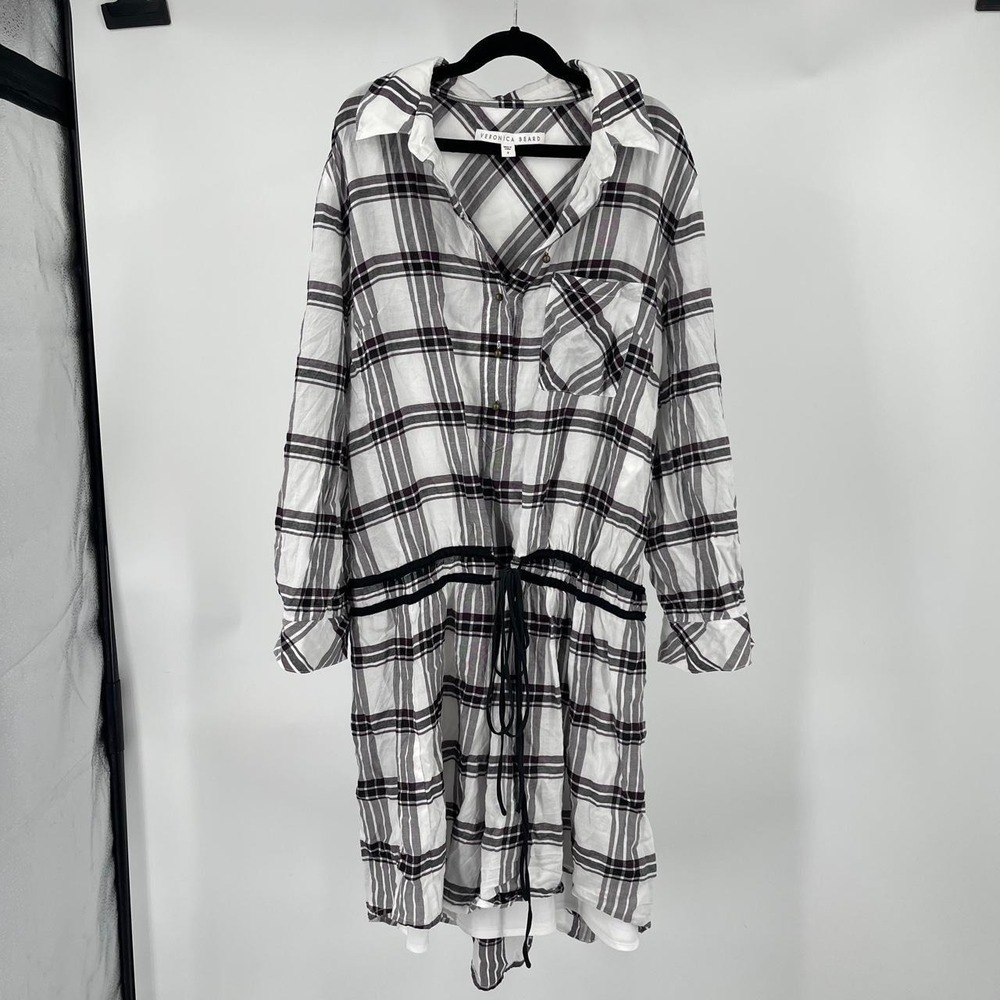 Veronica Beard Women's Plaid Shirt Dress 8 Medium Tie Waist Button Down Office